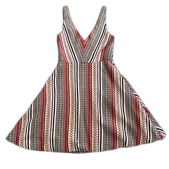 Eva Franco Anthropologie V-Neck Boho Embroidered Striped Mini Dress Sz 4 Indie - Picture 12 of 14